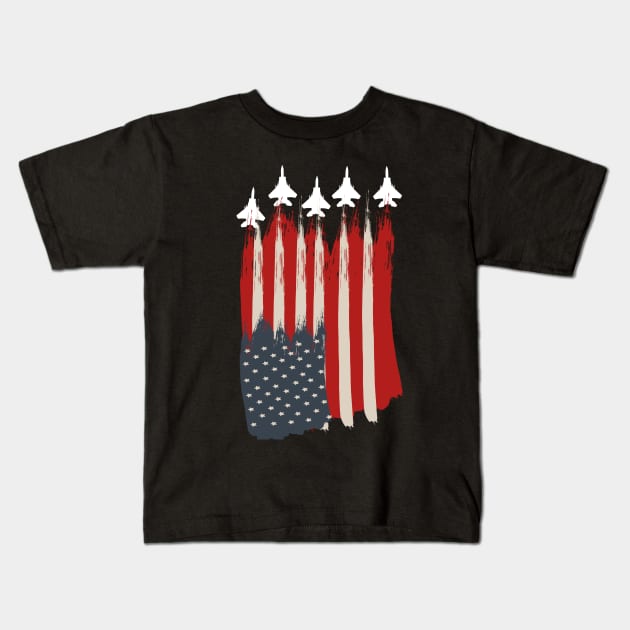 american flag and patriotic jets..4th of july gift Kids T-Shirt by DODG99